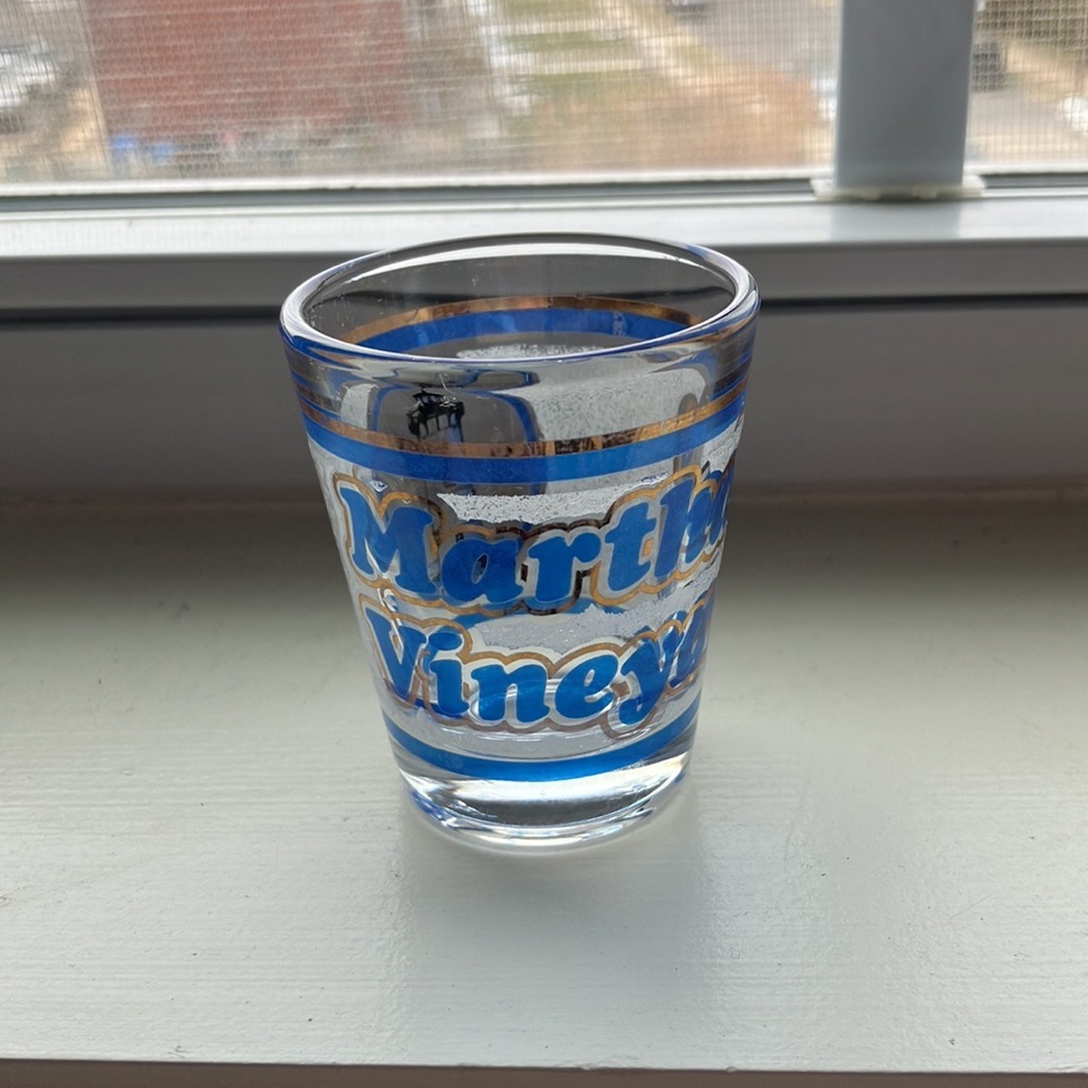 Martha’s Vineyard shot glass preppy lighthouse blue gold